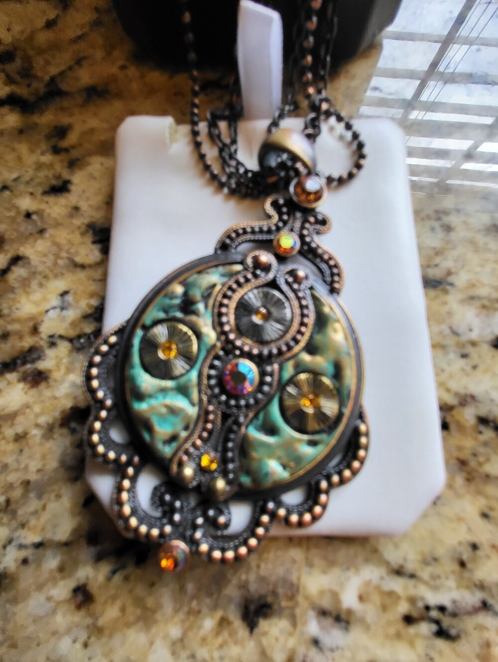 Yousi Antique-Style Turquoise and Bronze Statement Pendant Necklace - Picture 2 of 11